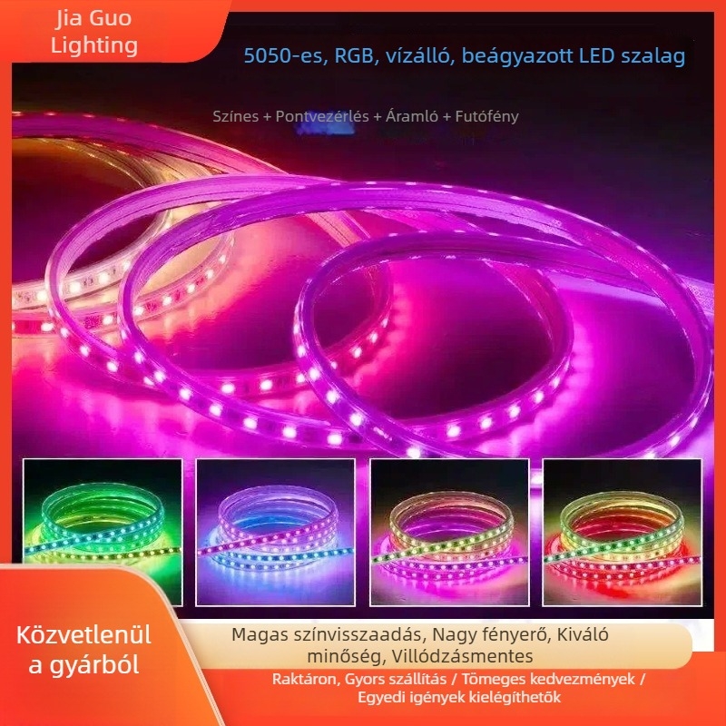 RGB fantom színű 220V-os LED-szalag, 50 m, 5050 LED-ek, gumírozott, vízálló