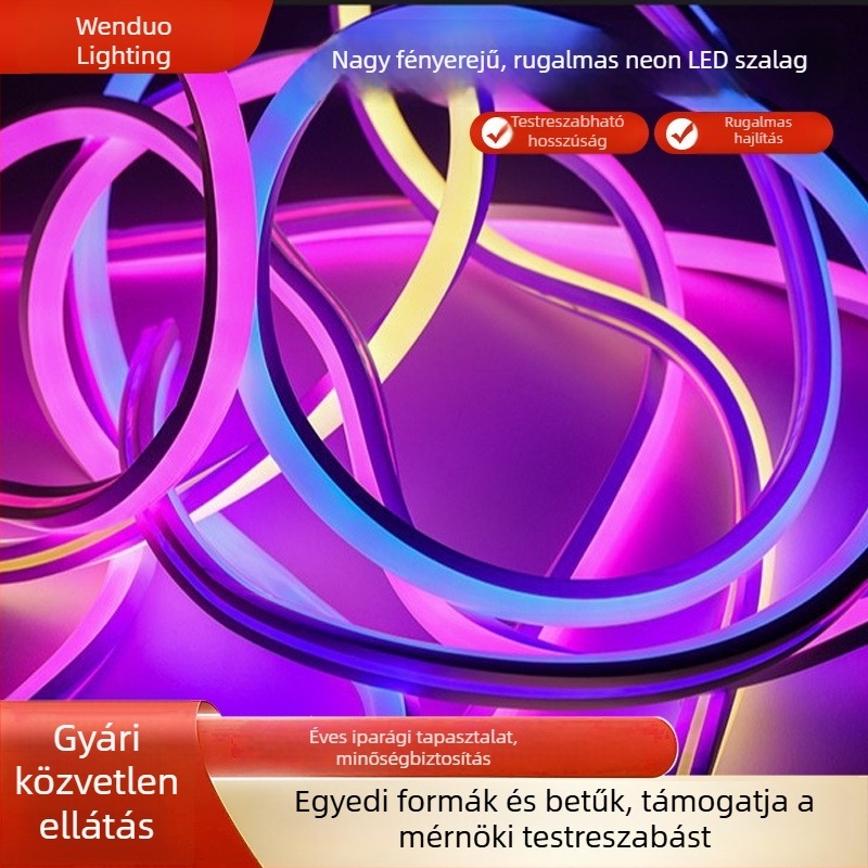 Személyre szabott LED neon szalag, 220V, rugalmas, vízálló színes atmoszférikus világítás projektekhez, otthoni dekorációhoz és kültérre