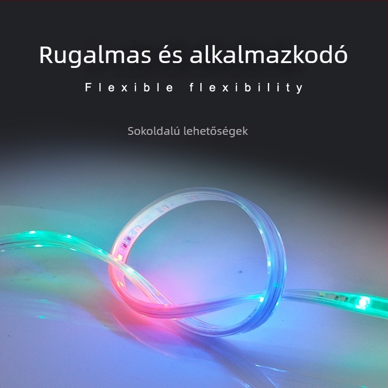 220V-os 2835-48D hat színű váltakozó LED-szalag készlet kültéri dekorációhoz és hangulatvilágításhoz