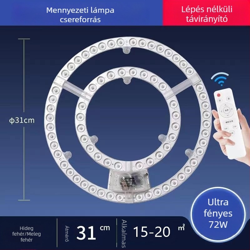 LED mennyezeti retrofit modul, kör alakú távirányítós fény, lépésmentes dimmeléssel működő ultra‑fényes energiatakarékos LED-diódák és fénypanel