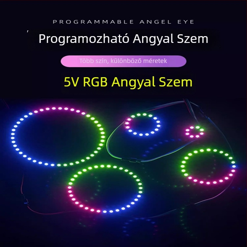 RGB Angyalszem LED körfény, 5V, 5050 LED, 30-102 mm, beépített színváltós autó dekoratív fénycsík