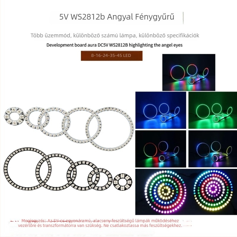 WS2812B Angyali szem LED gyűrű, 24 LED, 5V, RGB, kör alakú dekoratív fény