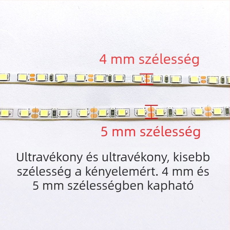 LED-szalag 12V, 4 mm ultra vékony, 120 LED 2835, 5 m hosszú, lágy fény szekrényekhez