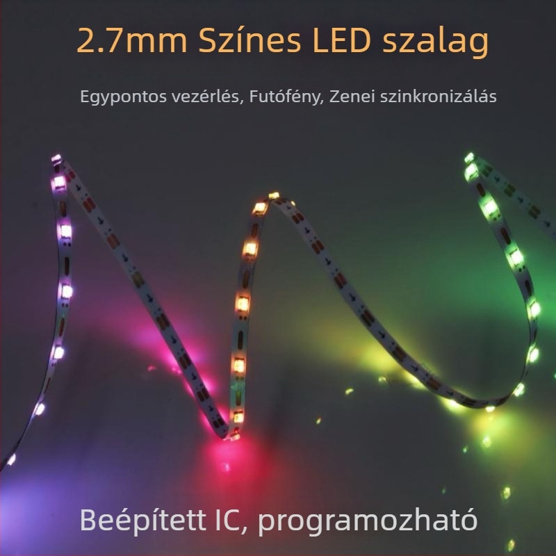 2,7 mm ultra vékony RGB LED-szalag, 5V, egyponites intelligens vezérlés, folyó víz effektus, hangulatvilágítás