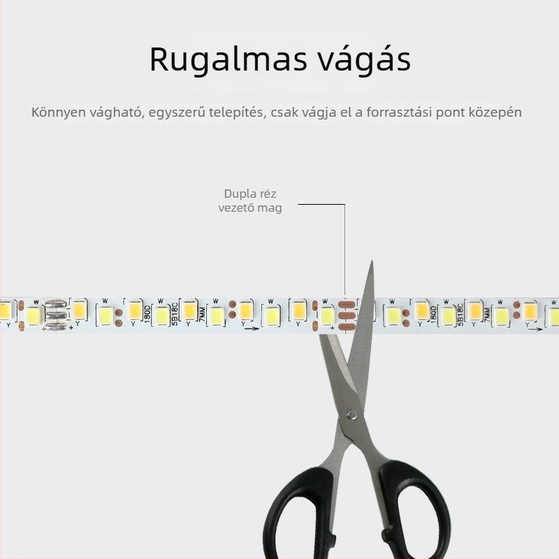 Állandó áramú kétszínű LED-szalag, 180 LED, 3 vezető, lágy fény, önragasztó hátlappal – nappali és hálószoba