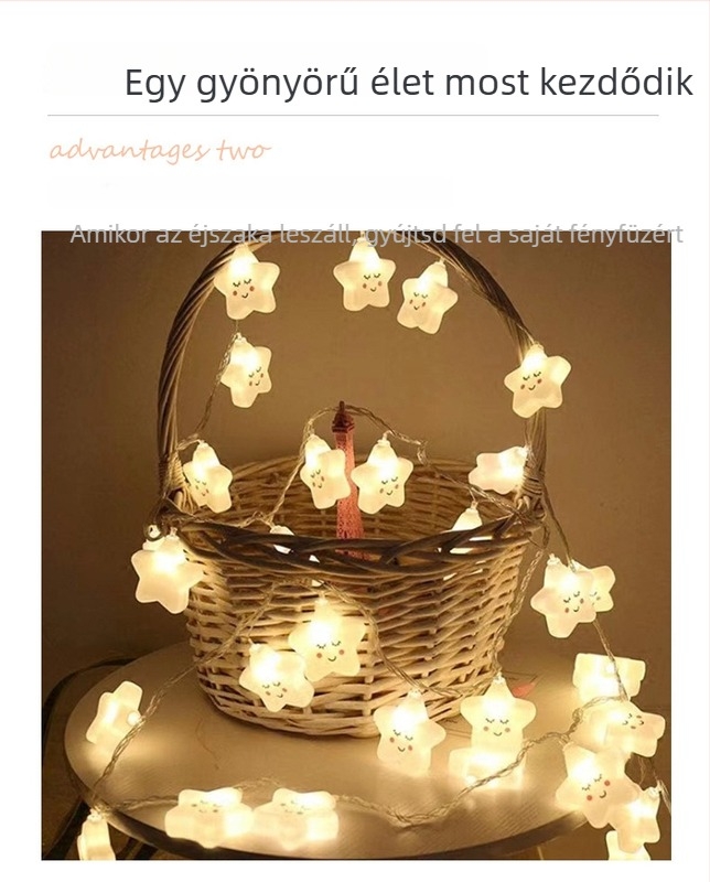 Csillag alakú LED-füzér ívelt szivárvány felhőkkel a gyerekszoba dekorációjához