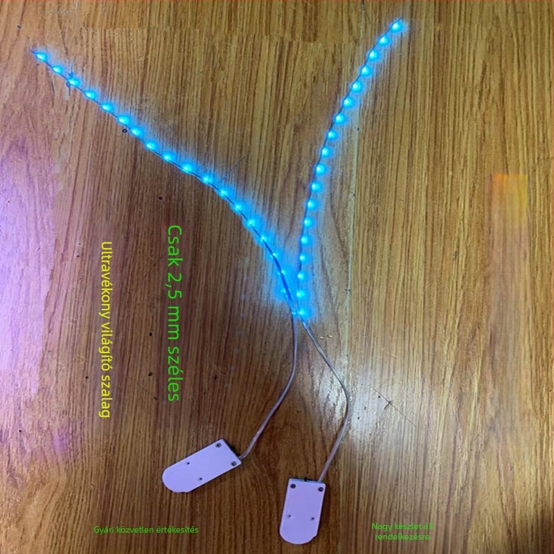5V ultra vékony gombelemhez tartó LED-szalag, öntapadós, 2,5 mm szélesség, kézműves modellezéshez és dekoratív megvilágításhoz