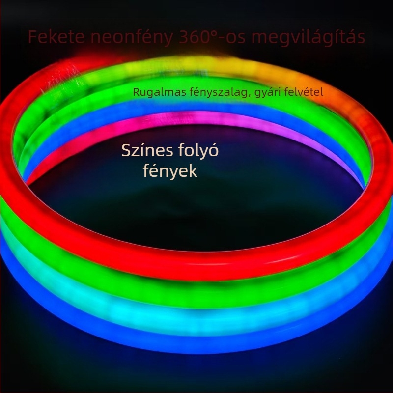360°-os fényes, színes neon LED körkörös fénycsík folyóvíz effektussal és programozható