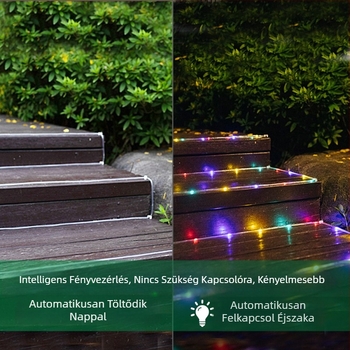 Napelemes LED fényfüzér vízvezetékhez, kültéri IP44 vízálló, színes villanó fények, kerthez, udvarhoz, esküvőhöz, háromszínű fénycsík