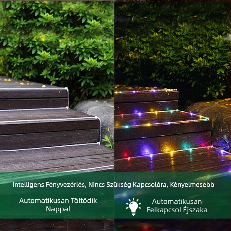 Napelemes LED fényfüzér vízvezetékhez, kültéri IP44 vízálló, színes villanó fények, kerthez, udvarhoz, esküvőhöz, háromszínű fénycsík