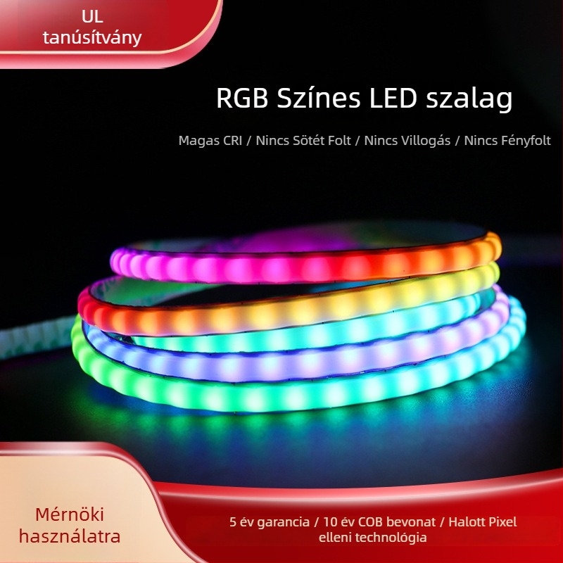 RGB Magic COB LED szalag, 5V, 1 m, 160 LED, COB 5 mm, állítható fényerő, ambient neon világítás rendezvényhelyszínekhez
