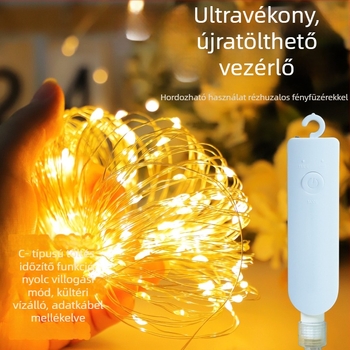 Újrat tölthető rézdrót LED-sorok – ultra vékony hangulatvilágítás karácsonyi dekorációhoz, több színű
