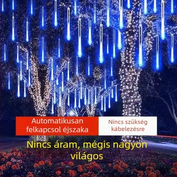 Napelemes függő fa világítás – kültéri, LED szalagokkal, meteor eső effektussal, színes tájvilágítás