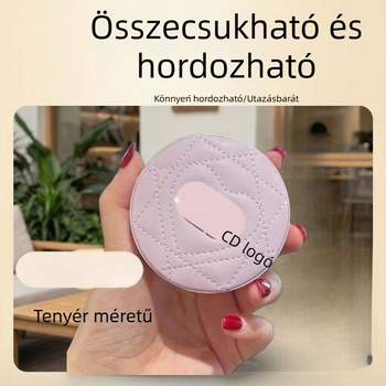 D márkás körkörös, dupla oldalú összecsukható tükör fedővel – utazáshoz és irodai sminkeléshez, kézben tartható PU-bőr kivitel