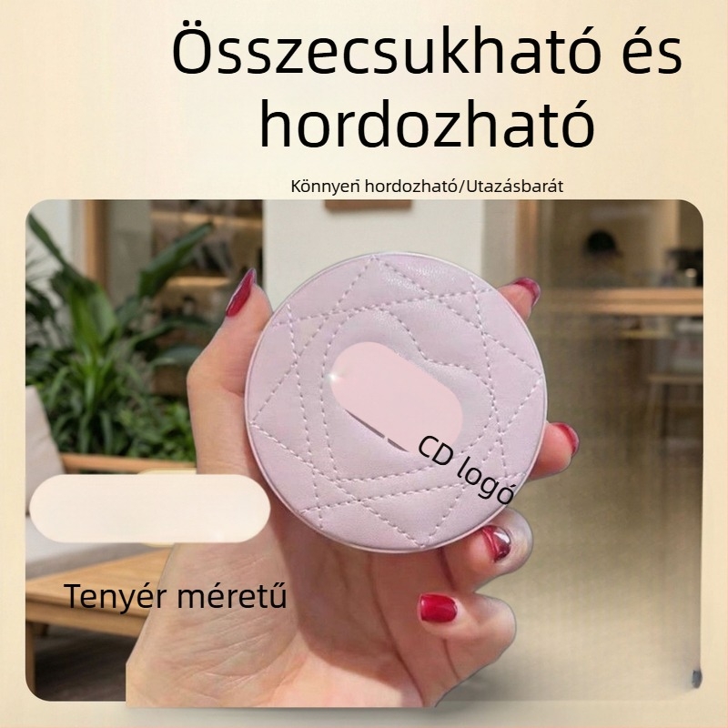 D márkás körkörös, dupla oldalú összecsukható tükör fedővel – utazáshoz és irodai sminkeléshez, kézben tartható PU-bőr kivitel