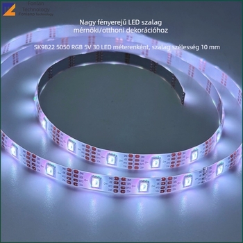 IP65 felületre szerelt SK9822 RGB LED-szalag, 30 LED-del, 5V, dekoratív, dinamikus fényekkel 5050 RGB
