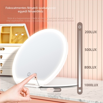 LED sminktükör asztali, megvilágított, hordozható retusáló tükör