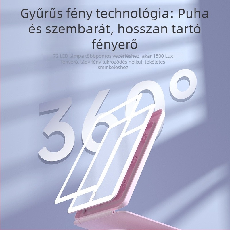LED sminktükör, összecsukható asztali világítással, hordozható utazó tükör háromszínű megvilágítással
