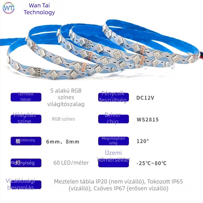WS2815S típusú LED-szalag 5050, 12V, beépített IC, programozható futóvíz effekt, összecsukható LED-szalag