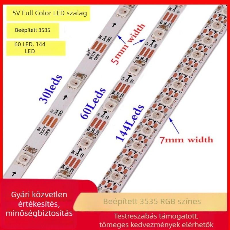 5V3535 Fantom Szín LED-szalag SK6812 WS2812B, teljes színű, keskeny változat, 4–5 mm szélesség