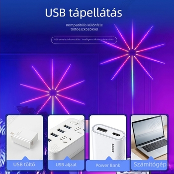 LED Színes Tűzijáték Lámpa USB és Bluetooth-kapcsolattal, Beltéri Dekoráció, Hangvezérlés és Melódiával, 5V