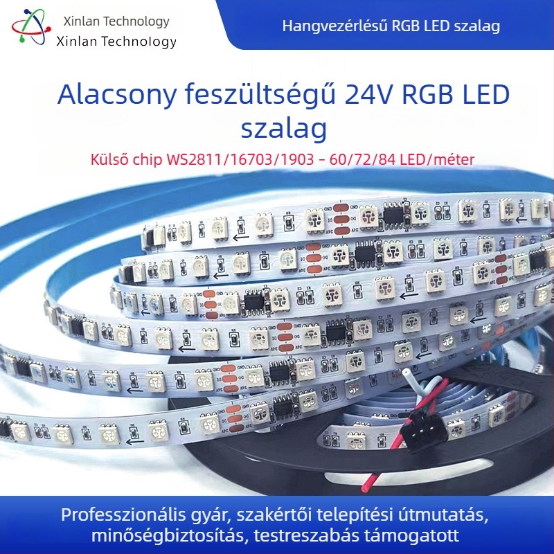 24V programozható LED-szalag WS2811/1903/16703 IC-vel, 60/72/84 LED-del, környezeti fény-érzékelő, 5 m hosszú tekercs, 10 mm széles, nem vízálló