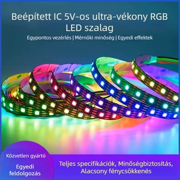 5V-os RGB LED-szalag környezeti világításhoz, programozható, beépített IC-vel, megszakítás utáni folytatás, 5050 RGB testreszabható okos szalag