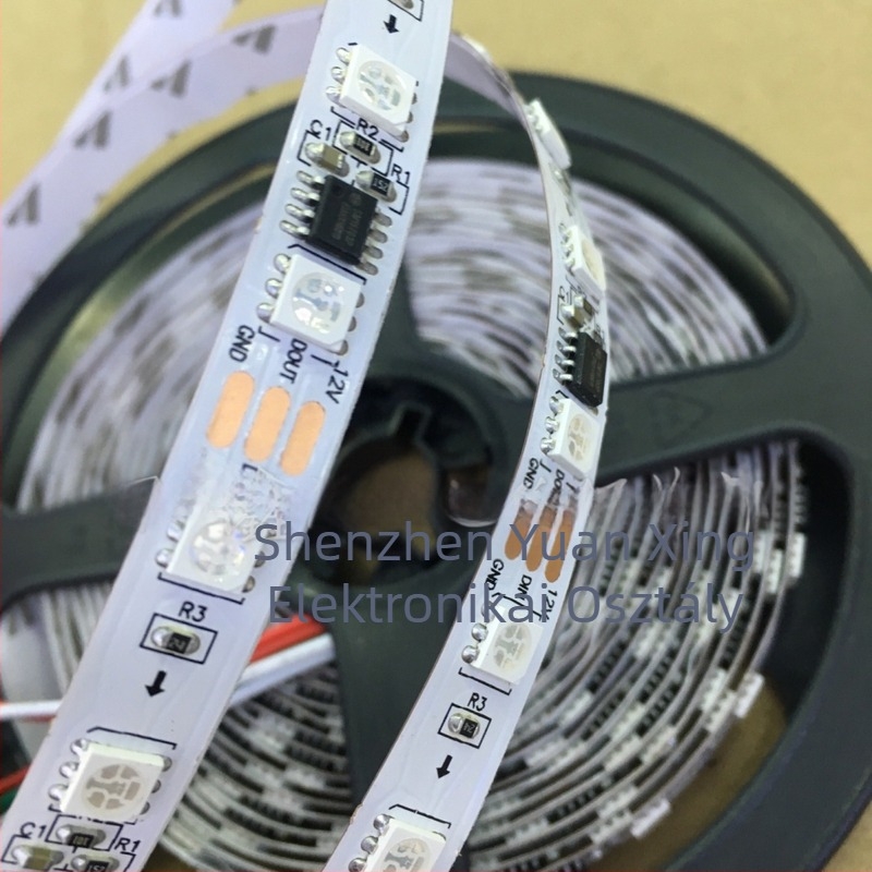 WS2811 IC külső üres PCB RGB LED-szalag, 12V, 5050 RGB, programozható, 60 LED
