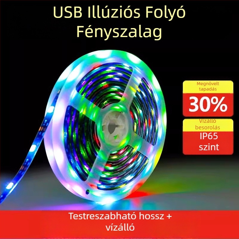 5V RGB LED-szalag 5050 epoxi bevonattal, teljes színű szalag, beépített IC és futó fény effektus
