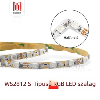 WS2812B keskeny S-alakú teljes színű LED-szalag, 60 LED, 60 szegmens, beépített IC, programozható fényhatások, meteorfények, 5V