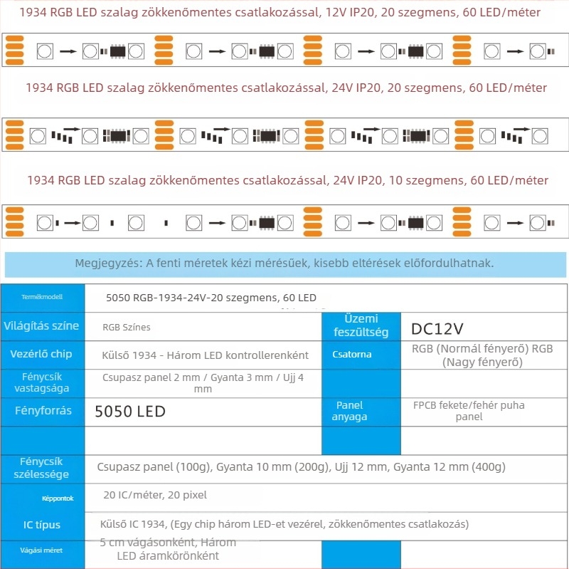 24V RGB LED-szalag, 60 LED, 20 szegmens, intelligens programozás, bárhoz, KTV-hez és otthonra