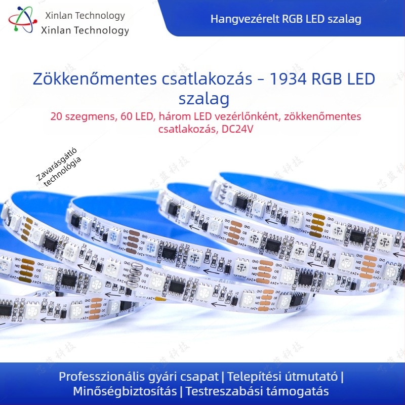 24V RGB LED-szalag, 60 LED, 20 szegmens, intelligens programozás, bárhoz, KTV-hez és otthonra