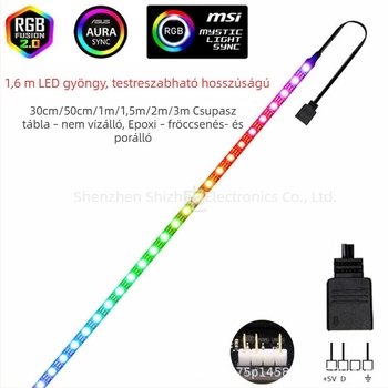 PC ház RGB LED-szalag, 5V, 3P alaplap szinkron, RGB színváltás, DIY lélegző effektus
