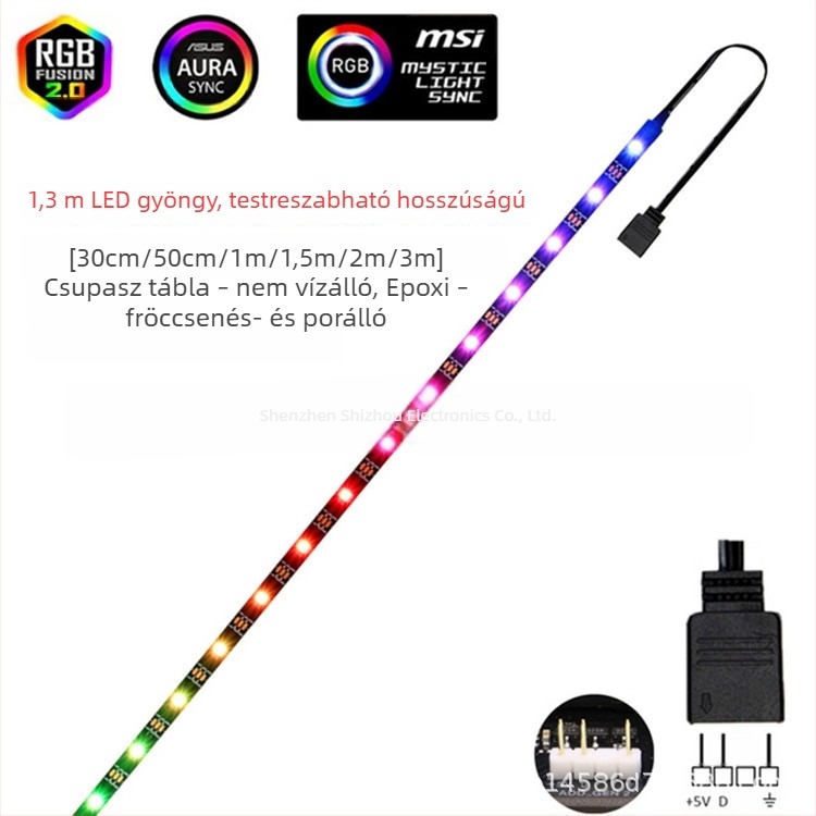 PC ház RGB LED-szalag, 5V, 3P alaplap szinkron, RGB színváltás, DIY lélegző effektus