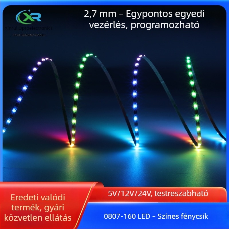 0807 RGB Fantom LED-szalag, 12V, 2,7 mm keskeny szélesség, 160 LED, egyponthoz tartozó vezérlés, programozható IC környezeti világításhoz