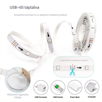TV- és számítógép háttérvilágításhoz való LED csík, 5V USB RGBIC, zenére reagáló színes fény