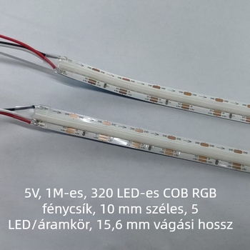 5V rugalmas COB színes LED-szalag, 10 mm, teljes szín RGB, futó fényhatásokkal a hangulatért