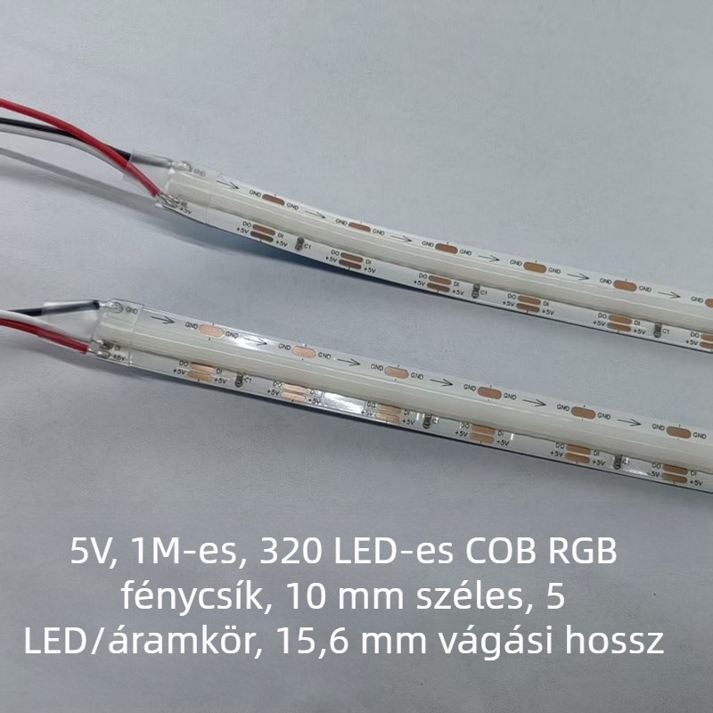 5V rugalmas COB színes LED-szalag, 10 mm, teljes szín RGB, futó fényhatásokkal a hangulatért