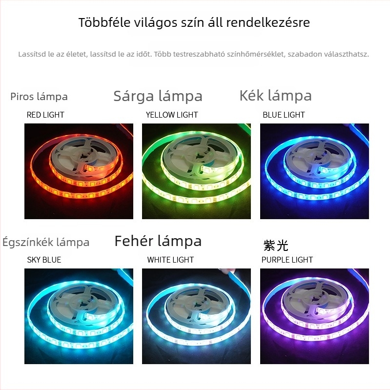 5050 RGB LED-szalag, 60 LED-del, Bluetooth alkalmazásvezérlés, intelligens színváltó fénycsík