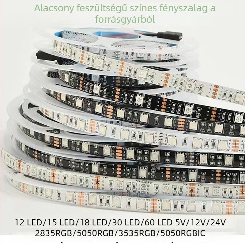 RGB LED fénycsík, hajlékony, színváltó világítás, 5V/12V/24V/36V, hálószobához, nappalihoz, udvarhoz és TV-háttérhez