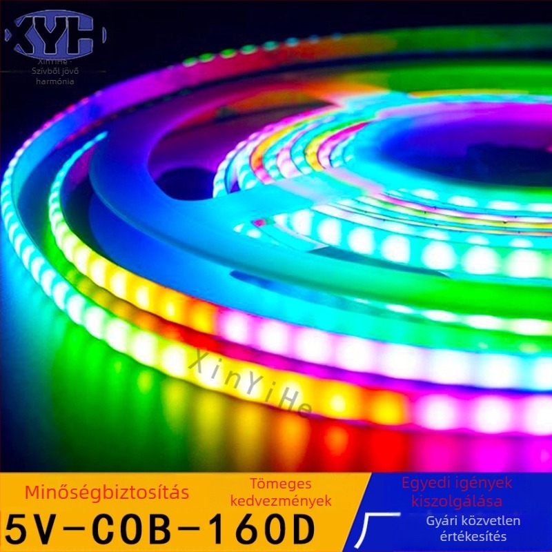 5V COB LED szalag autó belső világításhoz, RGB teljes szín, 5 mm szélesség, 100 LED, távirányító, folyóvíz hatás
