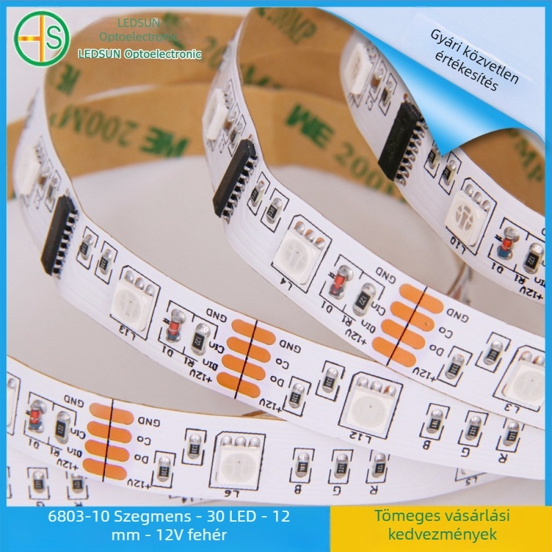 5050 RGB címkézhető LED-szalag 12V, 6803IC, nagy fényerő, színváltó, folyó vízesés effekt
