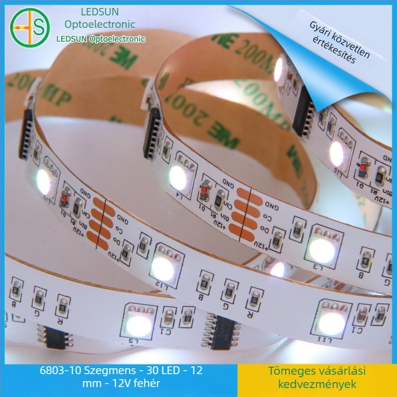 5050 RGB címkézhető LED-szalag 12V, 6803IC, nagy fényerő, színváltó, folyó vízesés effekt