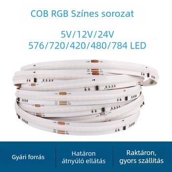 COB RGB LED-szalag – Négy egyben RGBWW, 5V/12V/24V, 576 LED, 150° fénysugár, állítható fényerő, élettartam 50 000 h, atmoszférikus dekoráció