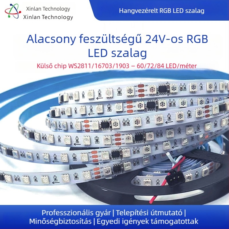 24V RGB LED-szalag programozható WS2811/1903/16703 IC-kkel, 60/72/84 LED