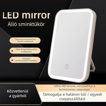 LED világításos sminktükör, asztali, összecsukható, hordozható