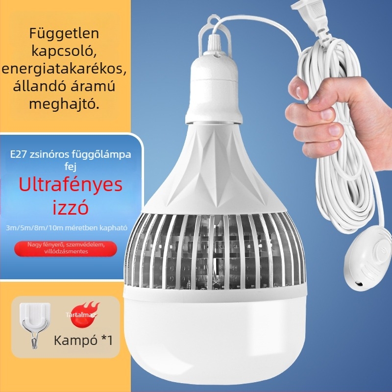 Otthoni LED-lámpa vezetékes, E27-es foglalat, energiatakarékos, ultra‑fényes kültéri lámpa kapcsolóval