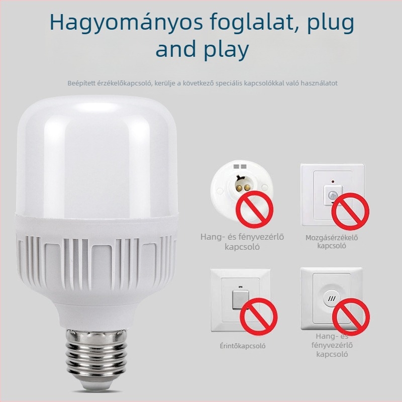 Infravörös mozgásérzékelős LED-izzó lépcsőházhoz és folyosóra, E27-es foglalat, radar szenzor, energiatakarékos.