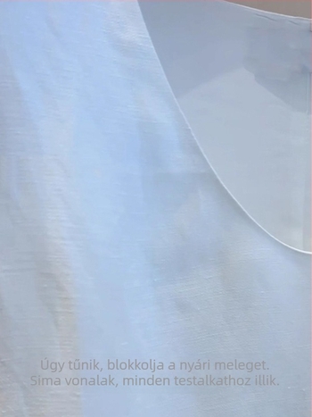 Fehér pamut-lin összetételű ujjatlan ruha nőknek, U-nyakú, minimalist stílusú, hosszú ruha
