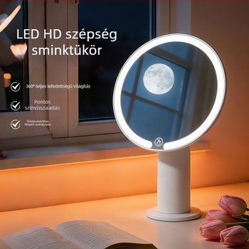 LED világított sminktükör, háromszínű érintéses vezérlés, HD megvilágítás, asztali szépség tükör